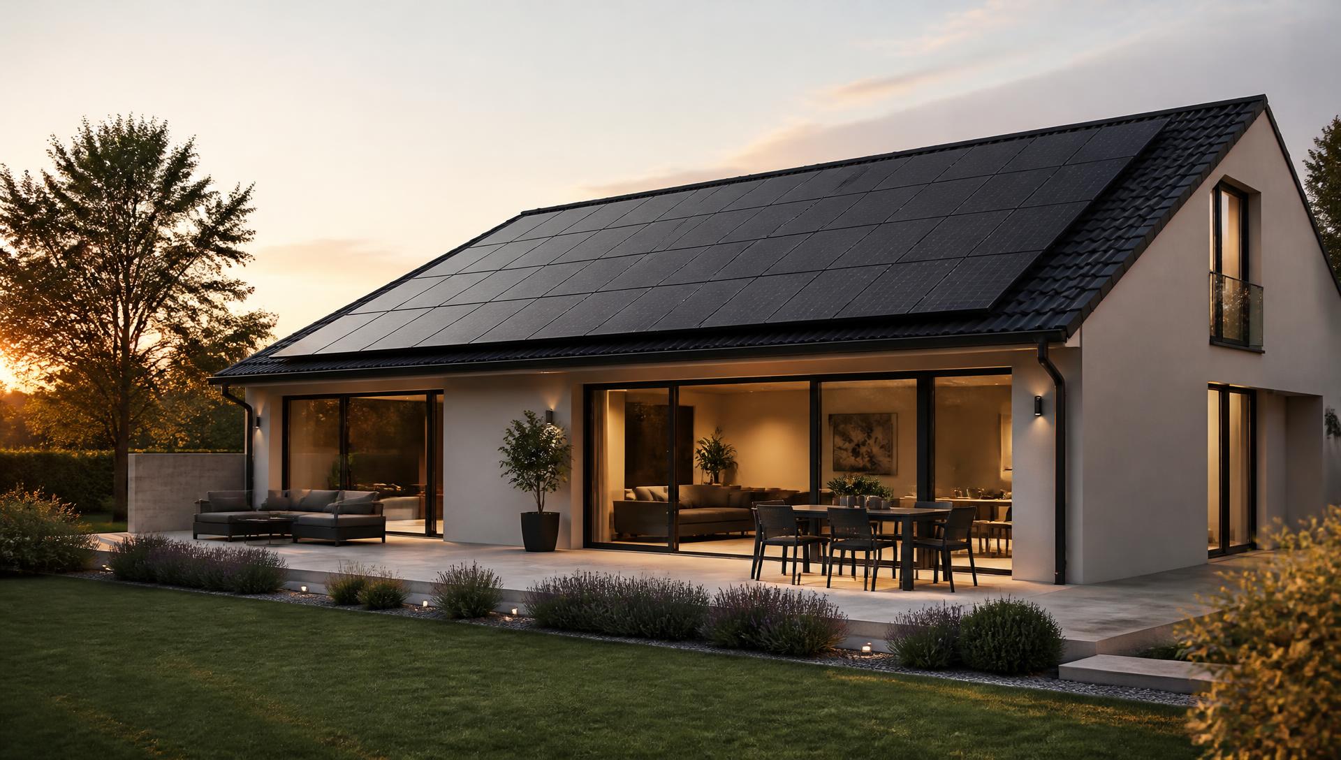 Modernes Einfamilienhaus mit Photovoltaikanlage auf dem Dach